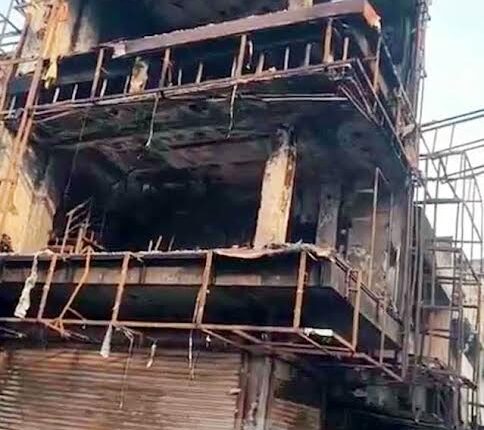Four shops, including a clothing showroom, were gutted in a fire caused by a short circuit at 'Ek Number' market.